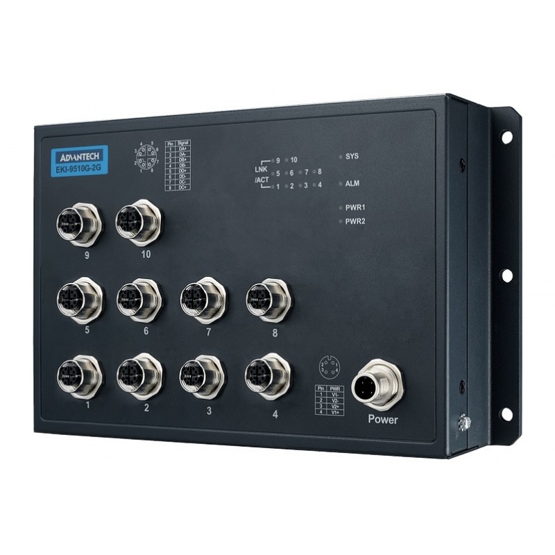 EN50155 Switch 10 Port M12 72-96-110 VDC Advantech EKI-9510G-2GH