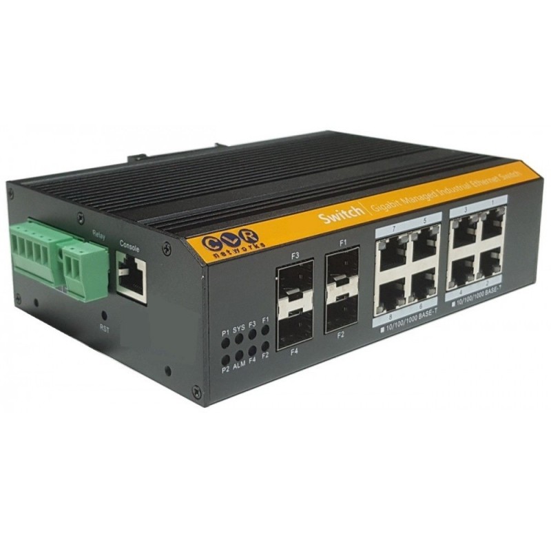 CLR-IES-2512N @ 8*Gigabit RJ45 + 4*SFP Endüstriyel Switch L2+ Ring, Akıllı Cloud Switch