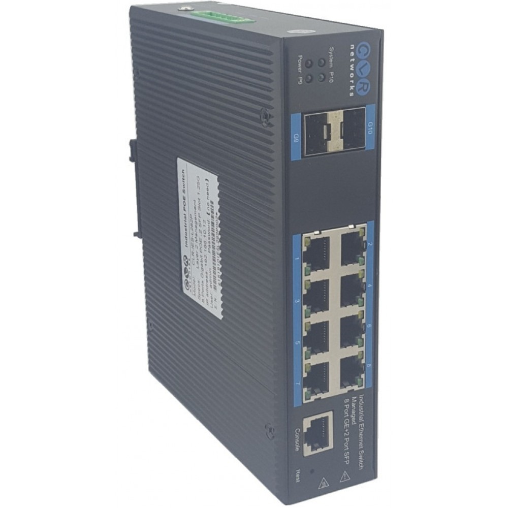 Endüstriyel POE Switch 8 Gigabit RJ45 POE + 2 Gigabit SFP Yönetilebilir @ CLR-IES-L282P
