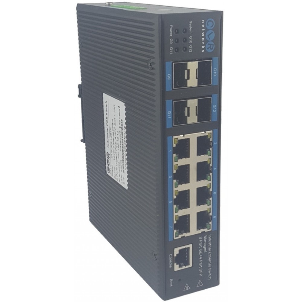 Endüstriyel POE Switch 8 Gigabit RJ45 POE + 4 Gigabit SFP Yönetilebilir @ CLR-IES-L284P