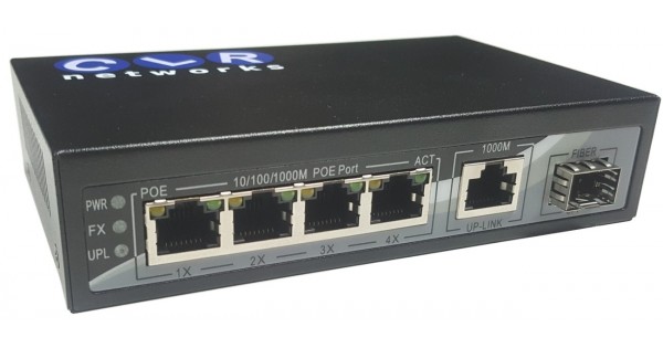 PoE Switch 4 Port + 2 Uplink (Fibre + RJ45) - Borer Fingerprint