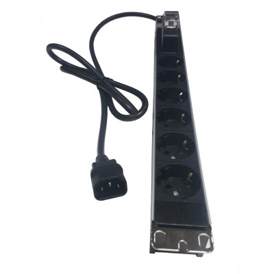 PDU-SD106C @ Grup Priz Schuko Soketli 6'lı 16A Sigortalı IEC320 C14 Kablolu Rack 1U