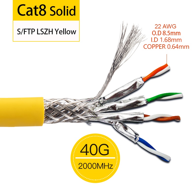 CAT8 Kablo Indoor S/FTP 4Pair 22AWG LSZH Kablo Sarı ON-210202
