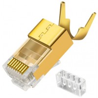 ON-221011 # RJ45 Konnektör CAT7 FTP Metal 10Gbps Gold Plated Plug, Altın renkli